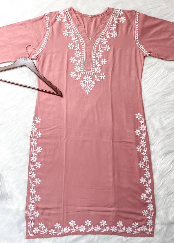 Rayon_Chikankari_Kurti_with_Stylish_V-Neck_|_Hand_Embroidered_Lucknowi_Kurta