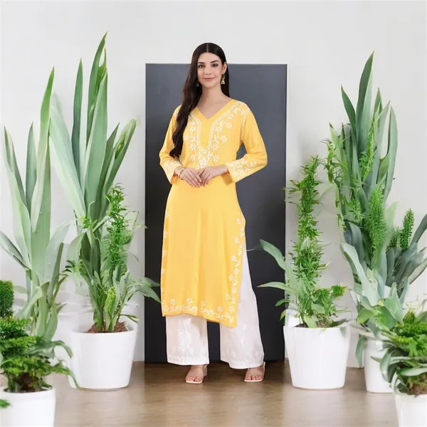 Rayon_Chikankari_Kurti_with_Stylish_V-Neck_|_Hand_Embroidered_Lucknowi_Kurta