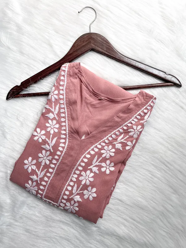Rayon_Chikankari_Kurti_with_Stylish_V-Neck_|_Hand_Embroidered_Lucknowi_Kurta