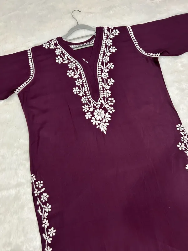 Rayon_Chikankari_Kurti_with_Stylish_V-Neck_|_Hand_Embroidered_Lucknowi_Kurta