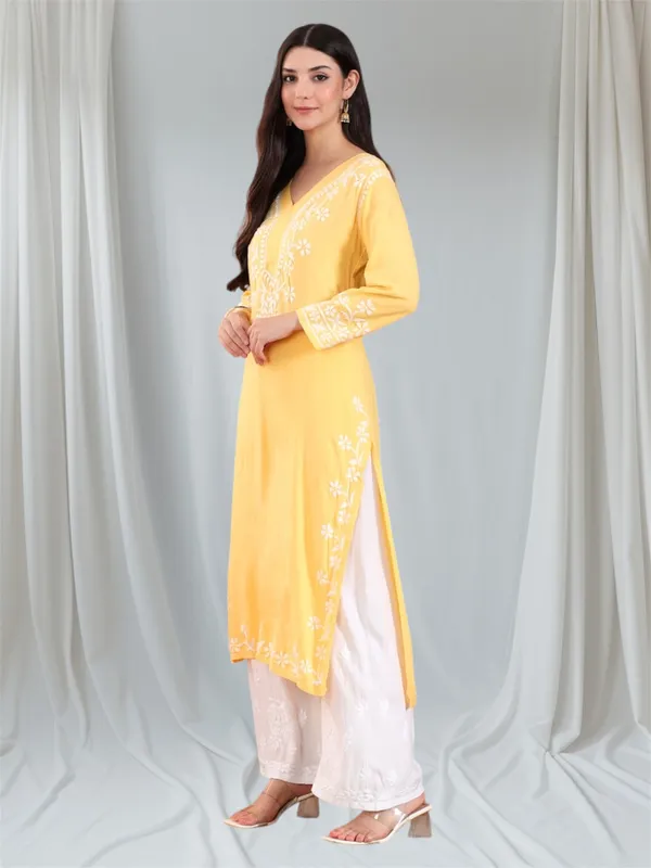 Rayon_Chikankari_Kurti_with_Stylish_V-Neck_|_Hand_Embroidered_Lucknowi_Kurta