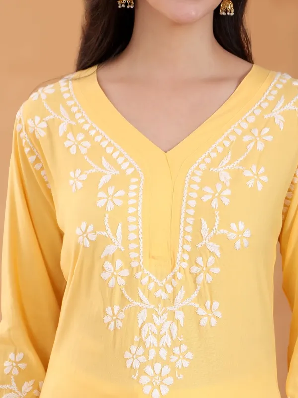 Rayon_Chikankari_Kurti_with_Stylish_V-Neck_|_Hand_Embroidered_Lucknowi_Kurta