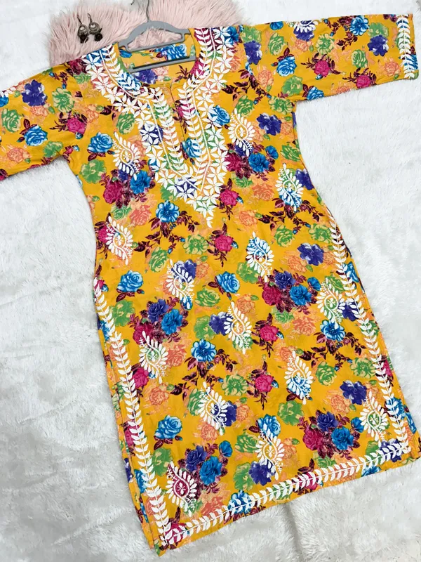 Rayon_Hand_Embroidered_Chikankari_Kurti_for_Women_|_Soft_&_Stylish