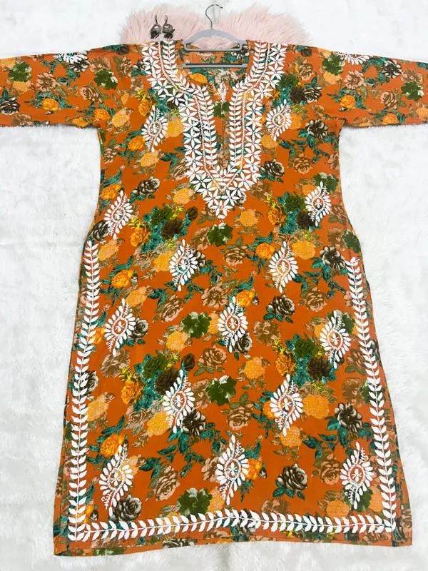 Rayon_Hand_Embroidered_Chikankari_Kurti_for_Women_|_Soft_&_Stylish