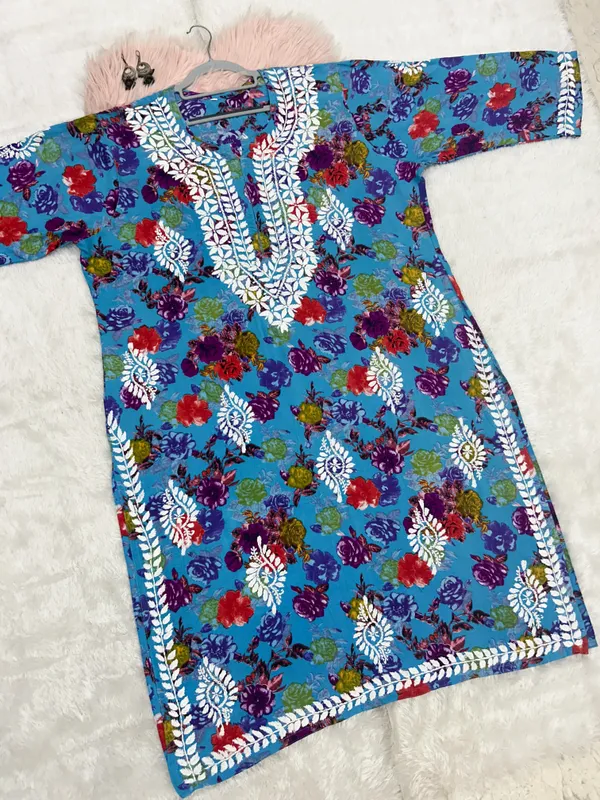 Rayon_Hand_Embroidered_Chikankari_Kurti_for_Women_|_Soft_&_Stylish