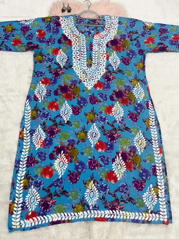 Rayon_Hand_Embroidered_Chikankari_Kurti_for_Women_|_Soft_&_Stylish