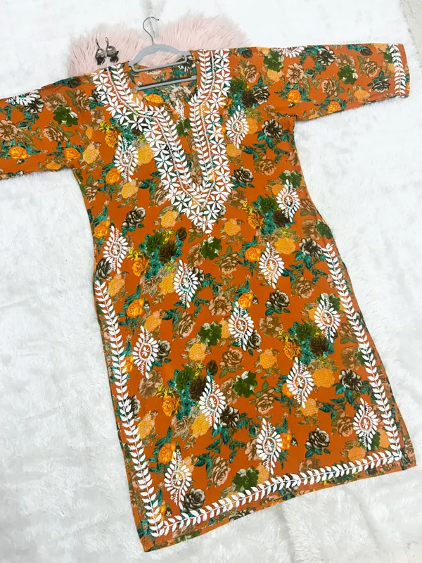 Rayon_Hand_Embroidered_Chikankari_Kurti_for_Women_|_Soft_&_Stylish