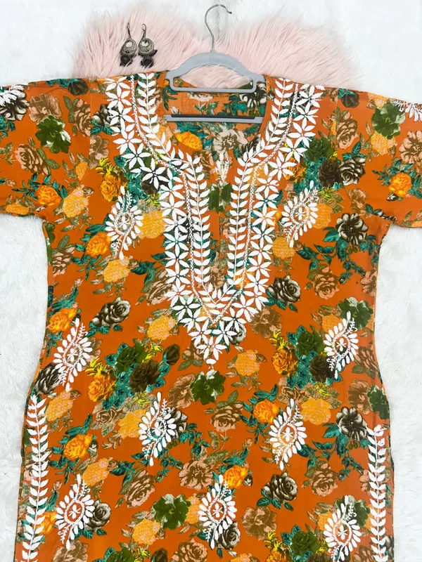 Rayon_Hand_Embroidered_Chikankari_Kurti_for_Women_|_Soft_&_Stylish
