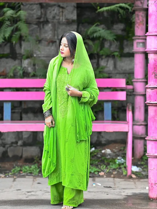 Green_Rayon_Chikankari_Palazzo_Set_with_Lace_Dupatta