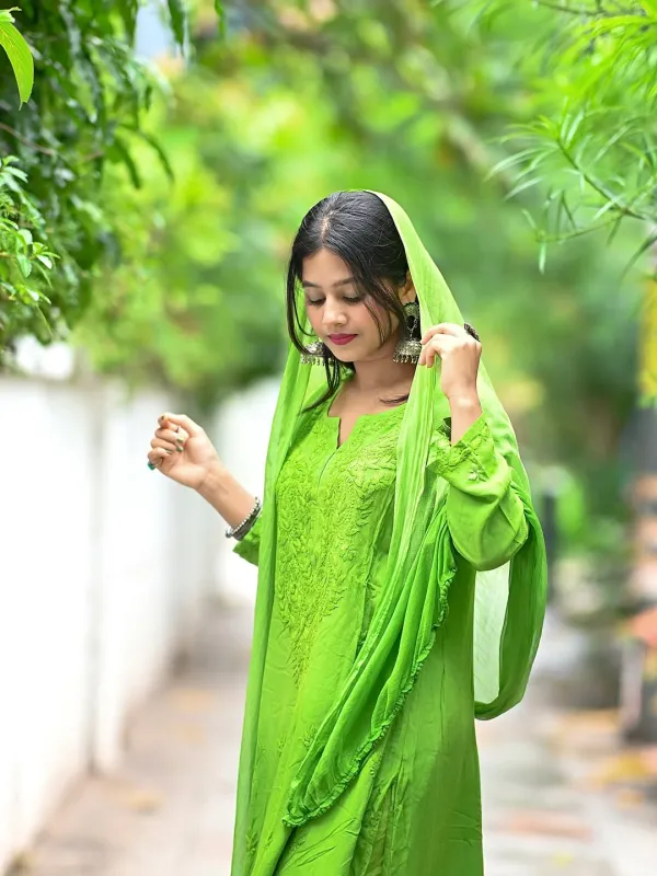 Green_Rayon_Chikankari_Palazzo_Set_with_Lace_Dupatta