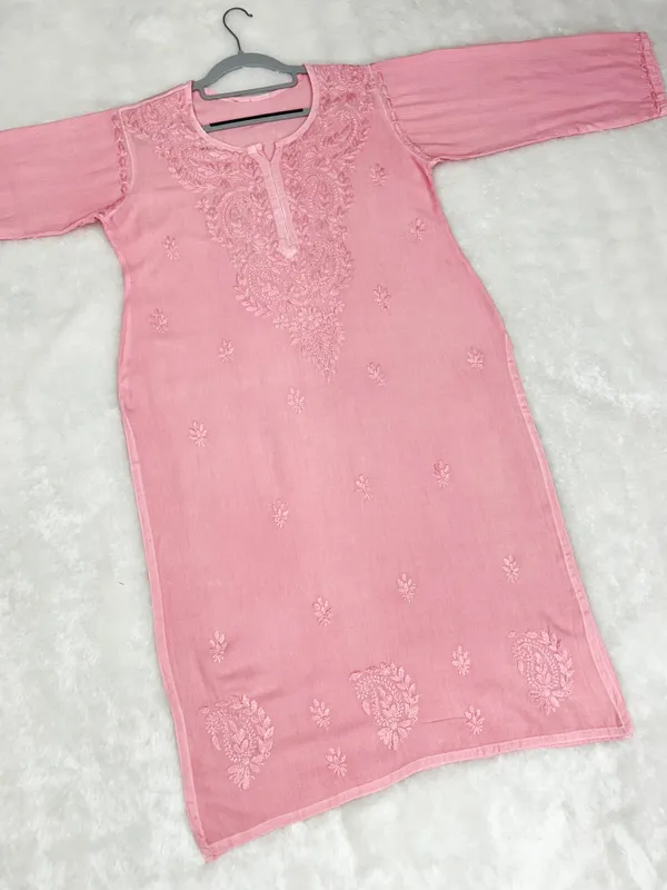 Peach_Rayon_Chikankari_Palazzo_Set_with_Lace_Dupatta