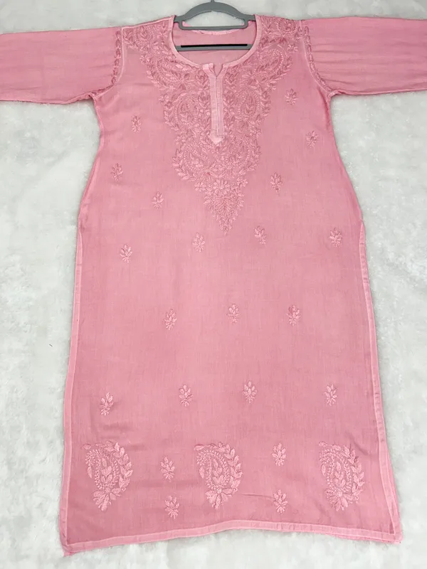 Peach_Rayon_Chikankari_Palazzo_Set_with_Lace_Dupatta