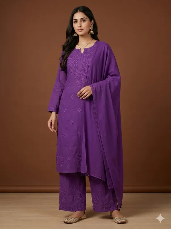 Purple_Rayon_Chikankari_Palazzo_Set_with_Lace_Dupatta