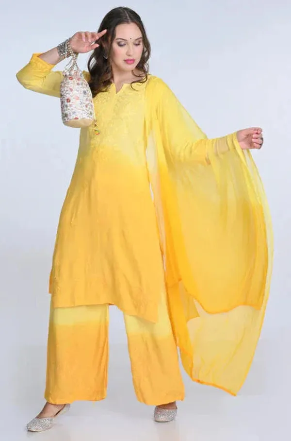 Yellow_Rayon_Chikankari_Palazzo_Set_with_Lace_Dupatta