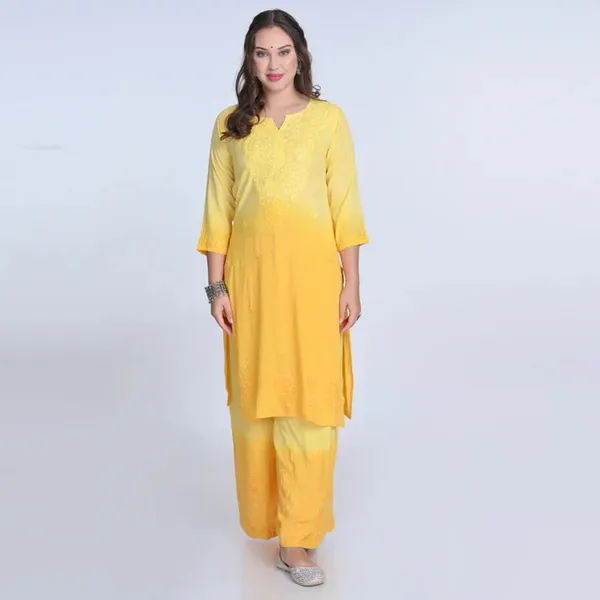 Yellow_Rayon_Chikankari_Palazzo_Set_with_Lace_Dupatta