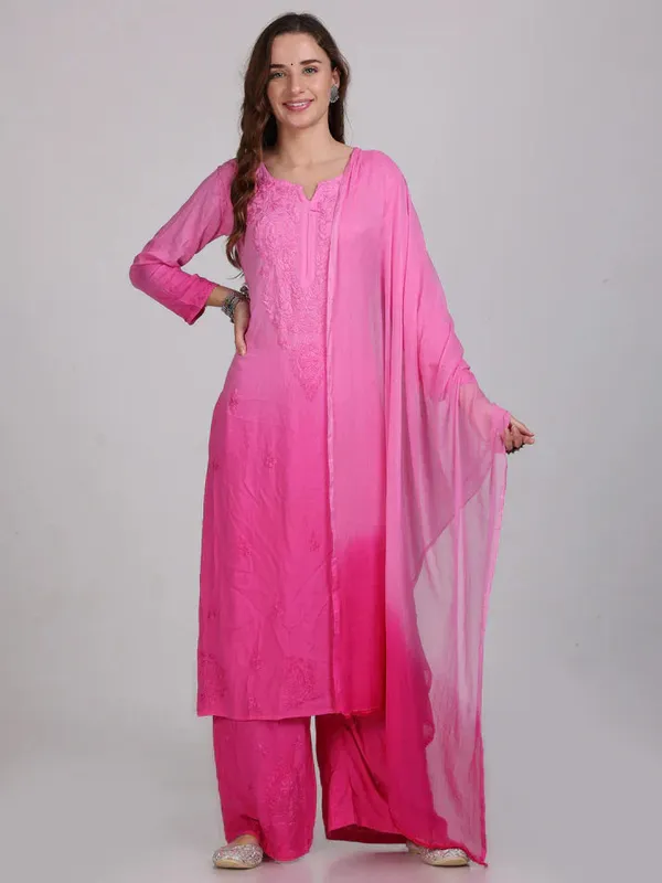 Pink_Rayon_Chikankari_Palazzo_Set_with_Lace_Dupatta