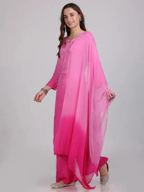 Pink_Rayon_Chikankari_Palazzo_Set_with_Lace_Dupatta