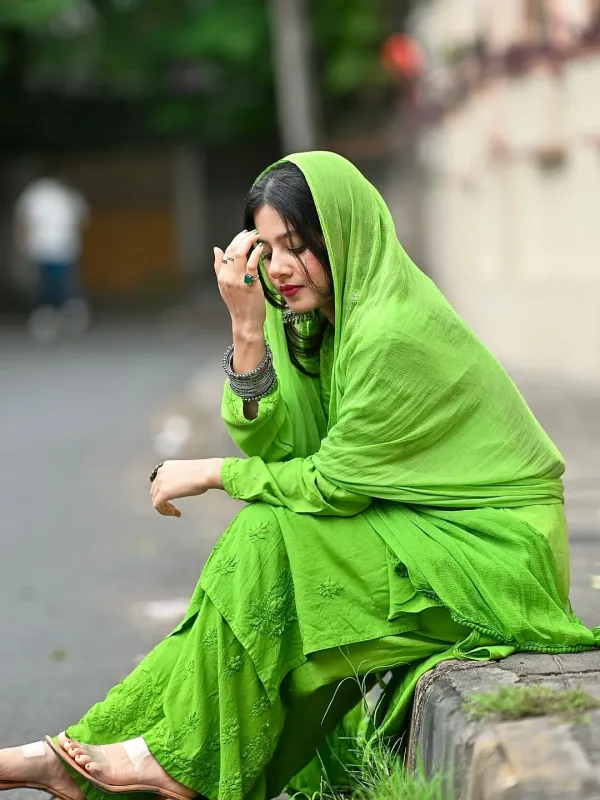 Green_Rayon_Chikankari_Palazzo_Set_with_Lace_Dupatta