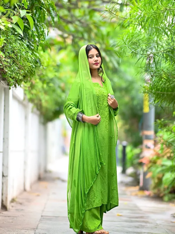 Green_Rayon_Chikankari_Palazzo_Set_with_Lace_Dupatta