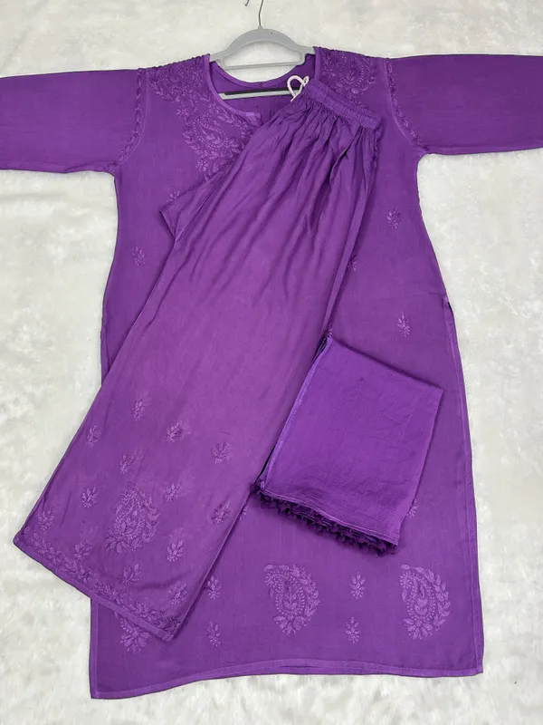 Purple_Rayon_Chikankari_Palazzo_Set_with_Lace_Dupatta