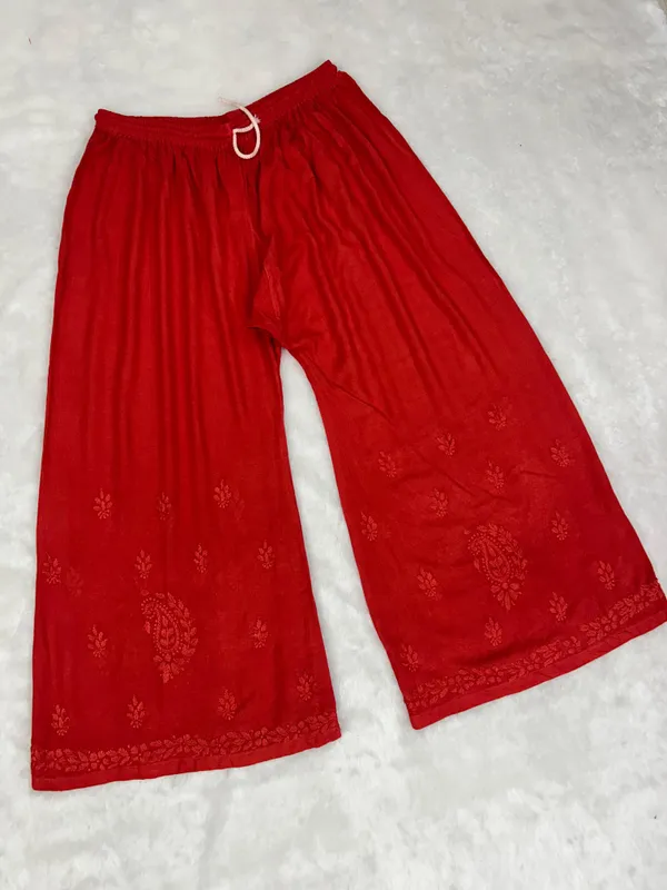 Red_Rayon_Chikankari_Palazzo_Set_with_Lace_Dupatta