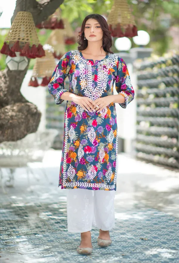 Rayon_Hand_Embroidered_Chikankari_Kurti_for_Women_|_Soft_&_Stylish