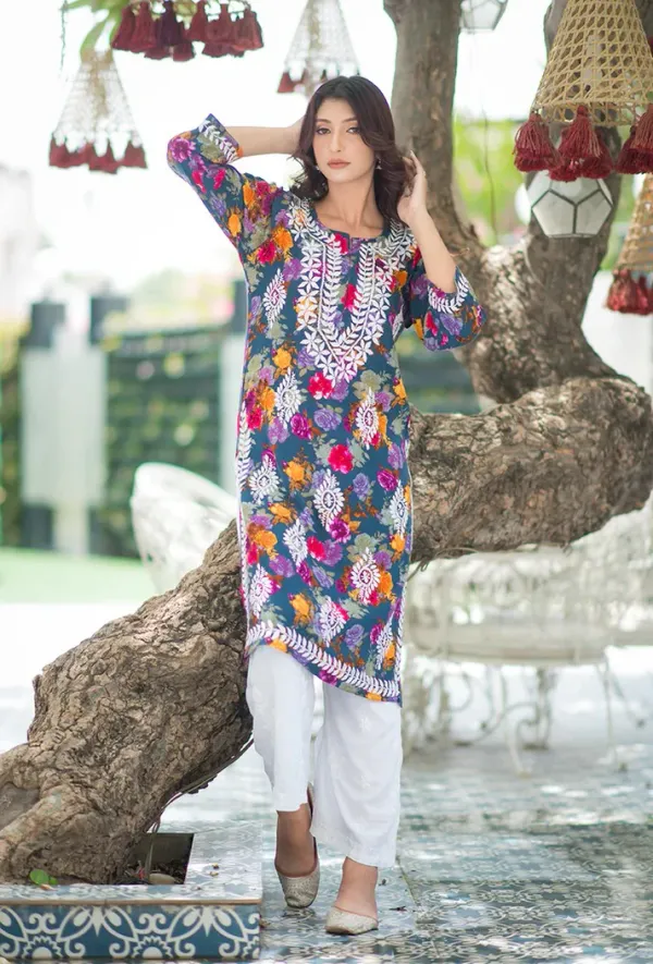 Rayon_Hand_Embroidered_Chikankari_Kurti_for_Women_|_Soft_&_Stylish