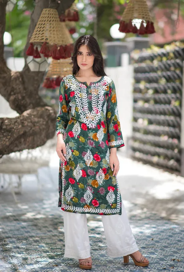 Rayon_Hand_Embroidered_Chikankari_Kurti_for_Women_|_Soft_&_Stylish
