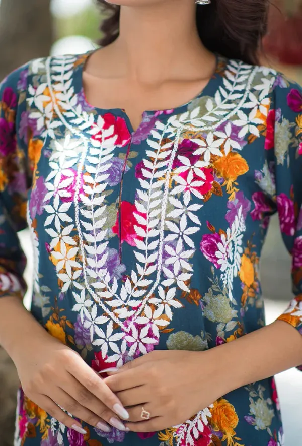Rayon_Hand_Embroidered_Chikankari_Kurti_for_Women_|_Soft_&_Stylish