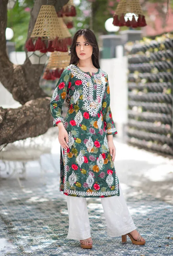 Rayon_Hand_Embroidered_Chikankari_Kurti_for_Women_|_Soft_&_Stylish
