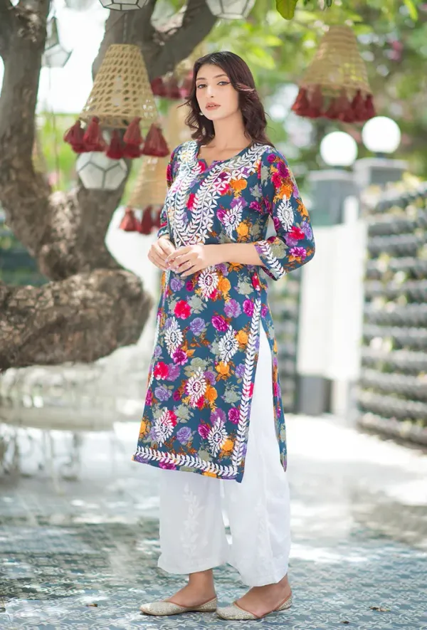 Rayon_Hand_Embroidered_Chikankari_Kurti_for_Women_|_Soft_&_Stylish