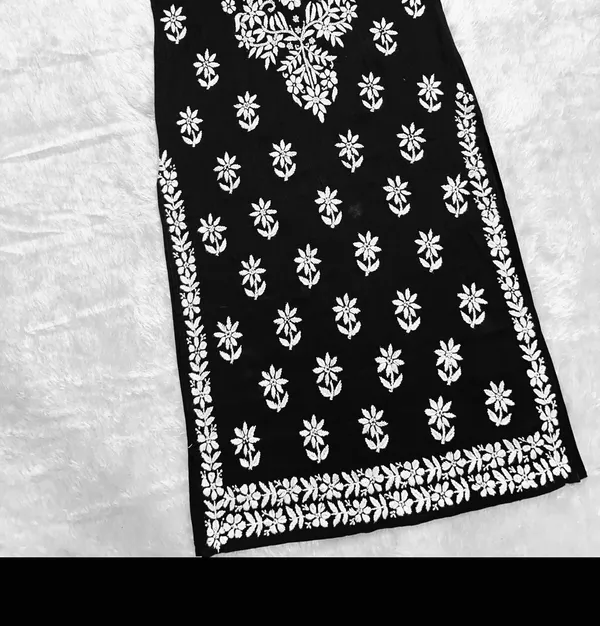Black_Cotton_Lucknowi_Chikankari_Hand_Embroided_Kurti_For_Women