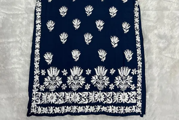 Navy_Blue_Modal_Lucknowi_Chikankari_Hand_Embroided_Kurta_For_Women