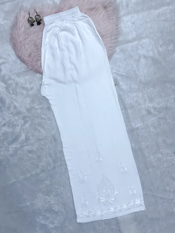 White_Rayon_Lucknowi_Chikankari_Hand_Embroided_Palazzo_For_Women