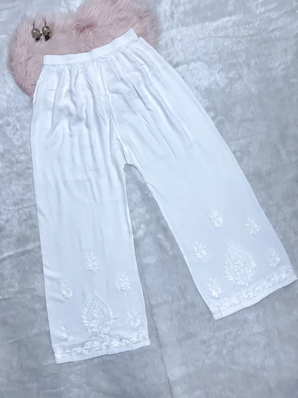 White_Rayon_Lucknowi_Chikankari_Hand_Embroided_Palazzo_For_Women