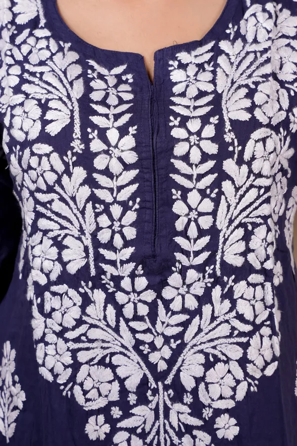 Navy_Blue_Modal_Embroidery_Work_Kurti_For_Women
