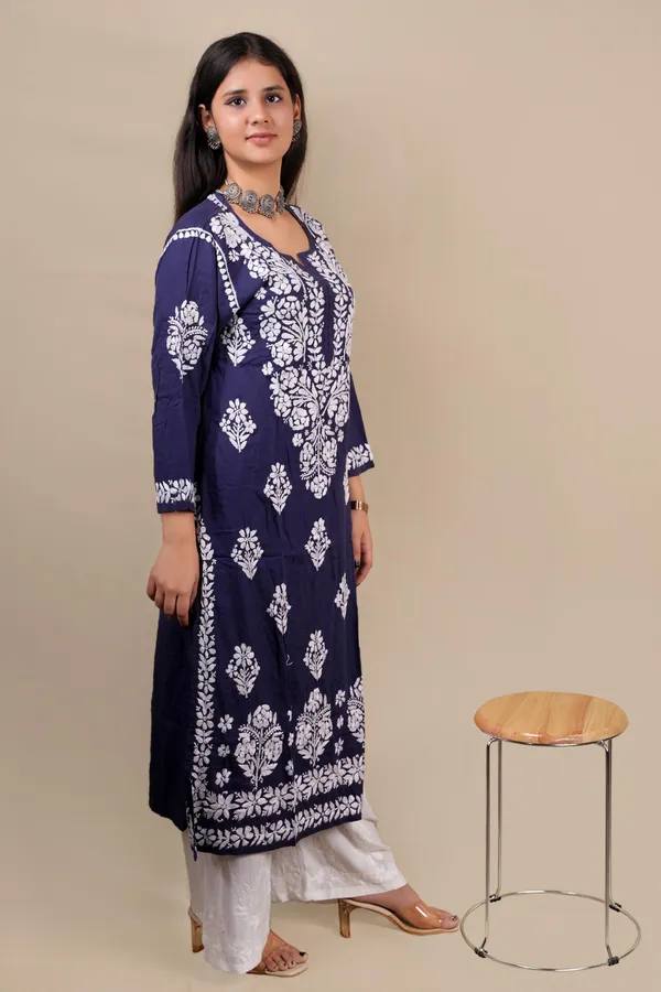 Navy_Blue_Modal_Embroidery_Work_Kurti_For_Women