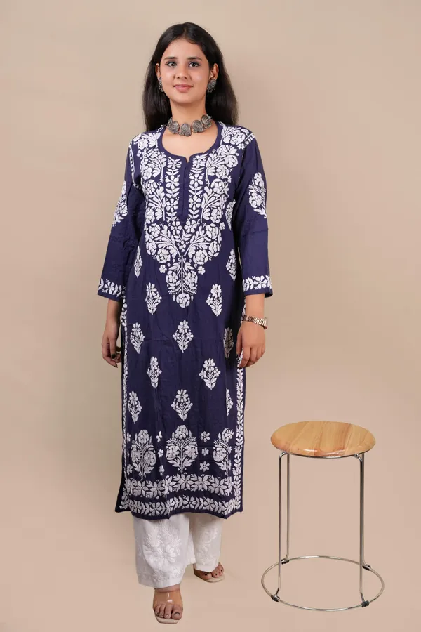Navy_Blue_Modal_Embroidery_Work_Kurti_For_Women