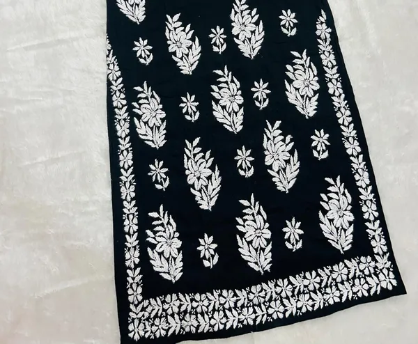Black_Cotton_Lucknowi_Chikankari_Hand_Embroided_Kurti_For_Women