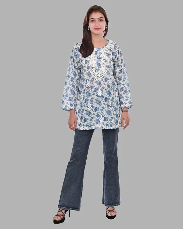 Pooja_Short_Mul_Cotton_Printed_Chikankari_Top