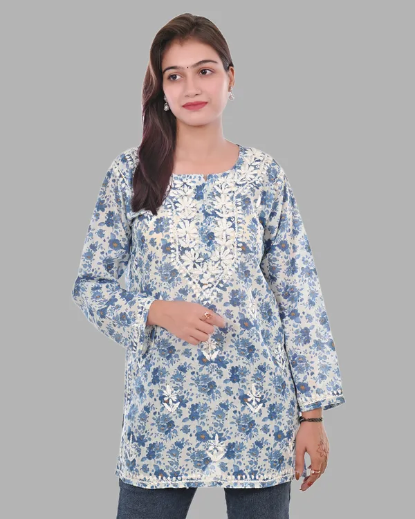 Pooja_Short_Mul_Cotton_Printed_Chikankari_Top