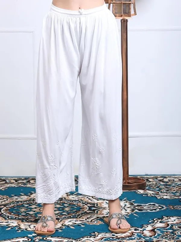 White__Rayon_Chikankari_Palazzo_Set_with_Lace_Dupatta