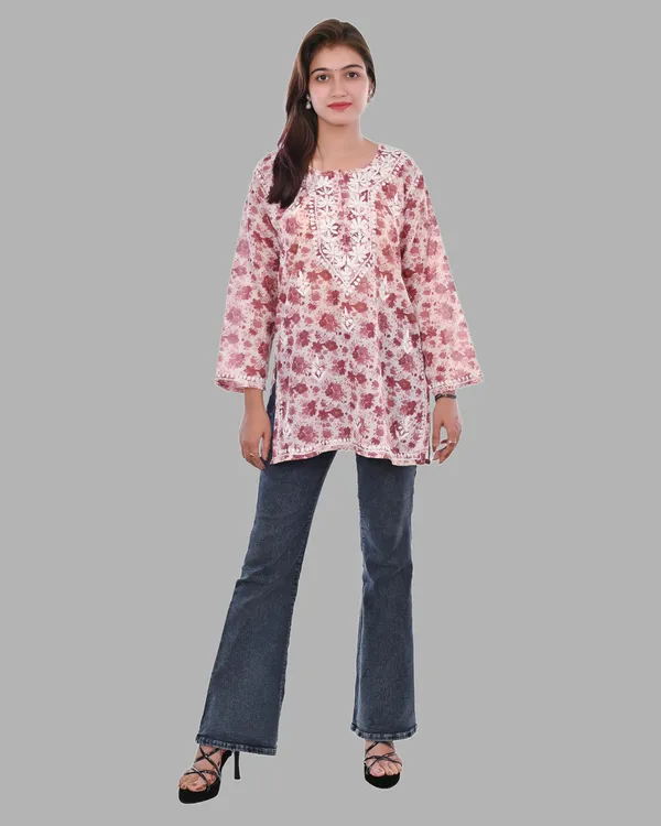 Pooja_Short_Mul_Cotton_Printed_Chikankari_Top