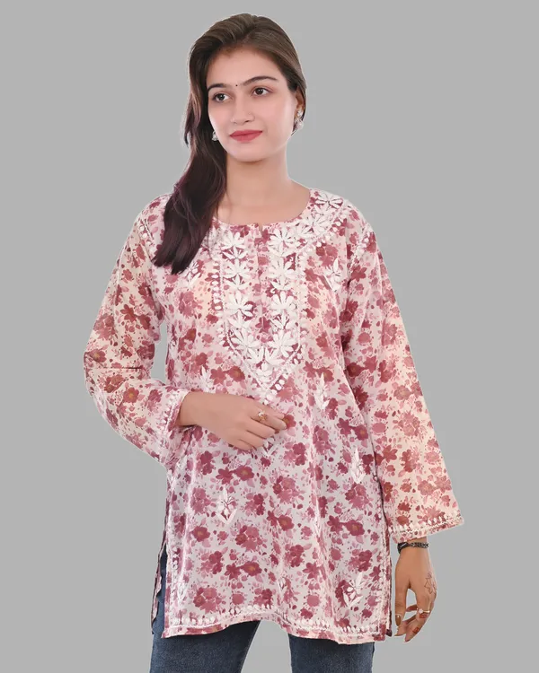 Pooja_Short_Mul_Cotton_Printed_Chikankari_Top