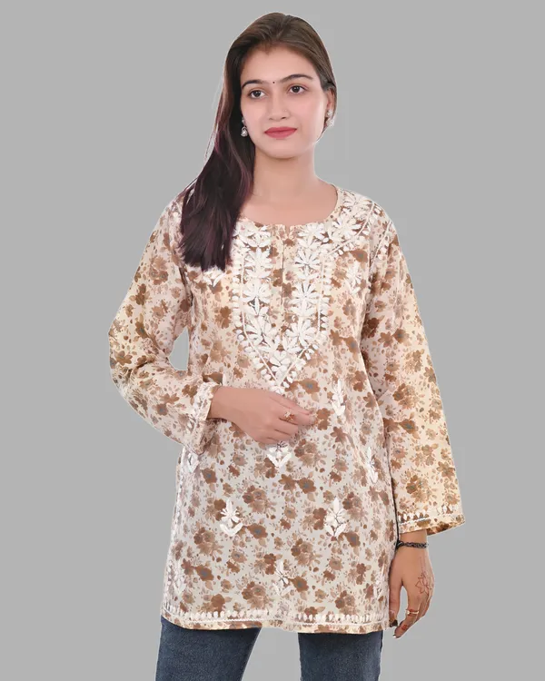 Pooja_Short_Mul_Cotton_Printed_Chikankari_Top