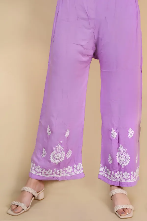 Purple_Modal_Lucknowi_Chikankari_Hand_Embroided_Kurti_Plazzo_For_Women