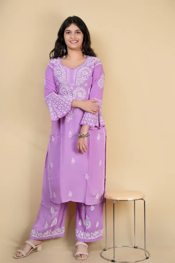 Purple_Modal_Lucknowi_Chikankari_Hand_Embroided_Kurti_Plazzo_For_Women