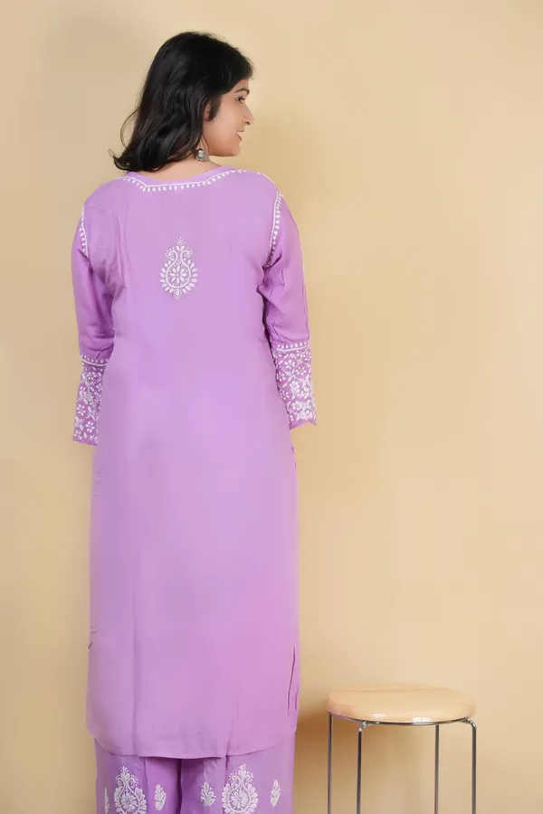 Purple_Modal_Lucknowi_Chikankari_Hand_Embroided_Kurti_Plazzo_For_Women