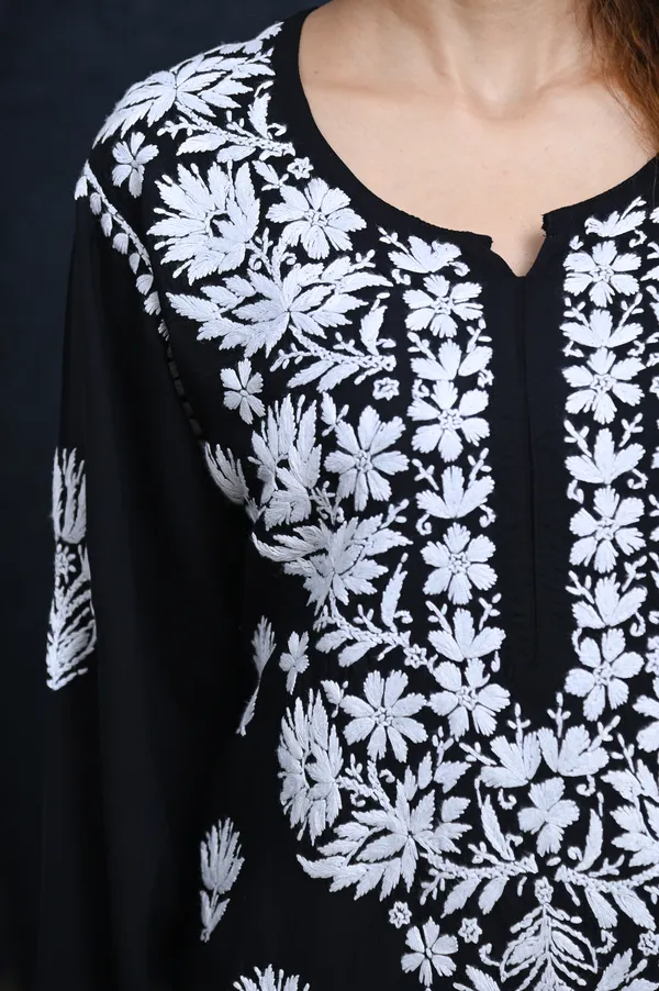 Black_Modal_Lucknowi_Chikankari_Hand_Embroided_Kurta_For_Women