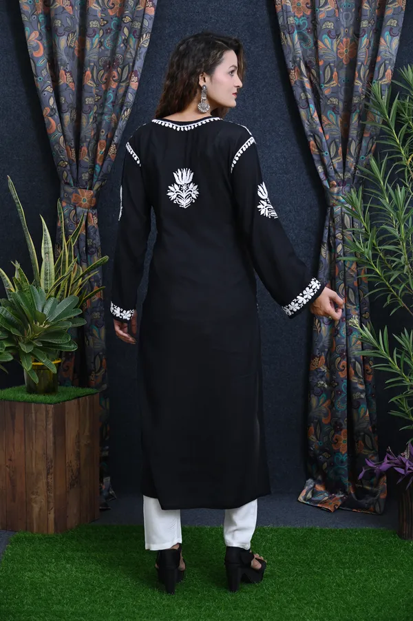 Black_Modal_Lucknowi_Chikankari_Hand_Embroided_Kurta_For_Women